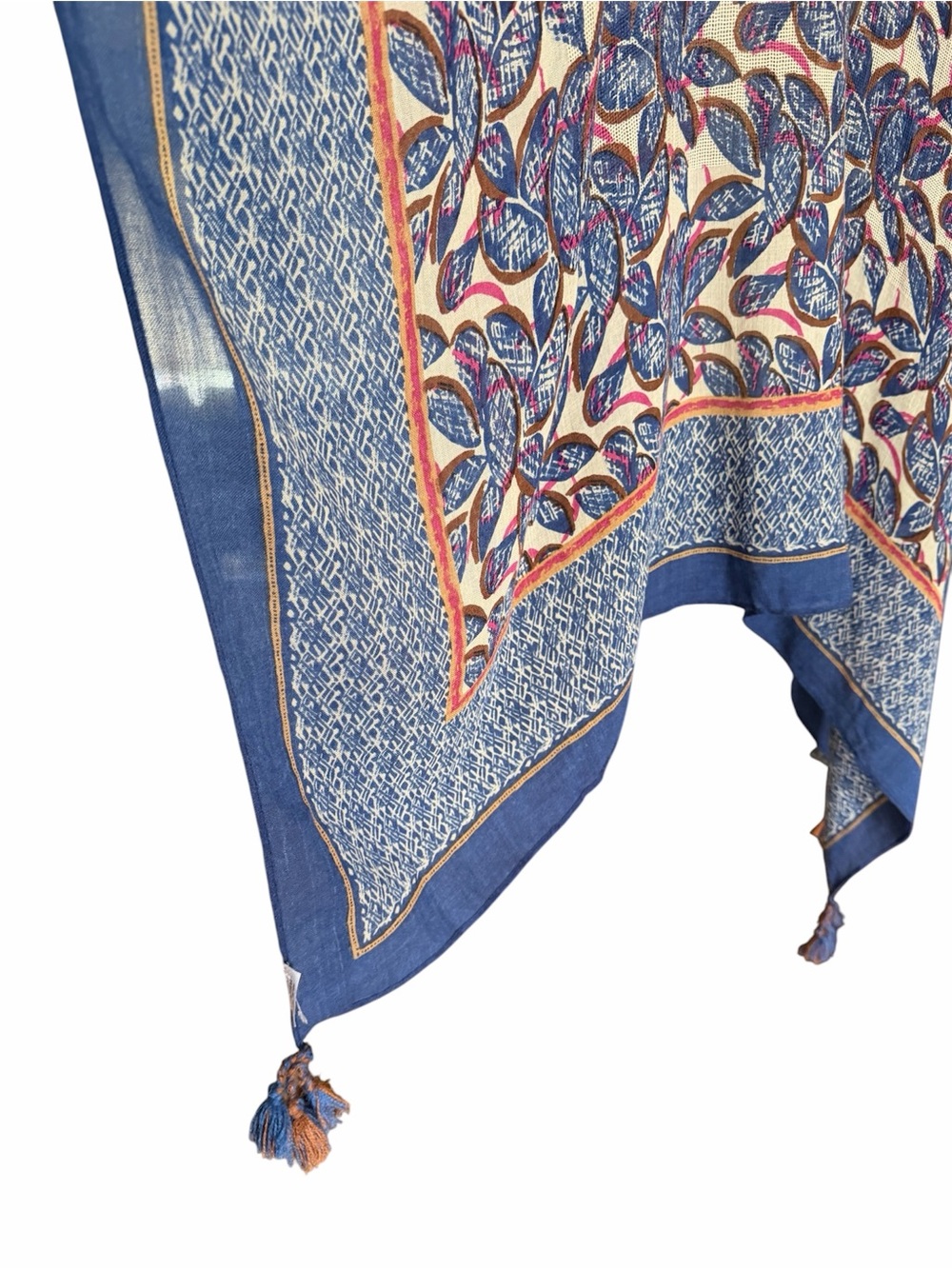 Floral Leaf Print Tassel Kimono - Blue & Cream - Picture 4 of 4